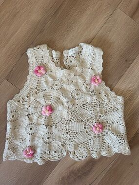 Rebellion Crochet Floral Tank Top – Boho Cottagecore Cream Vest (Size M)